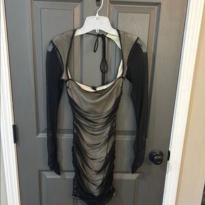 Lucy in the Sky Black and Tan Mesh Dress